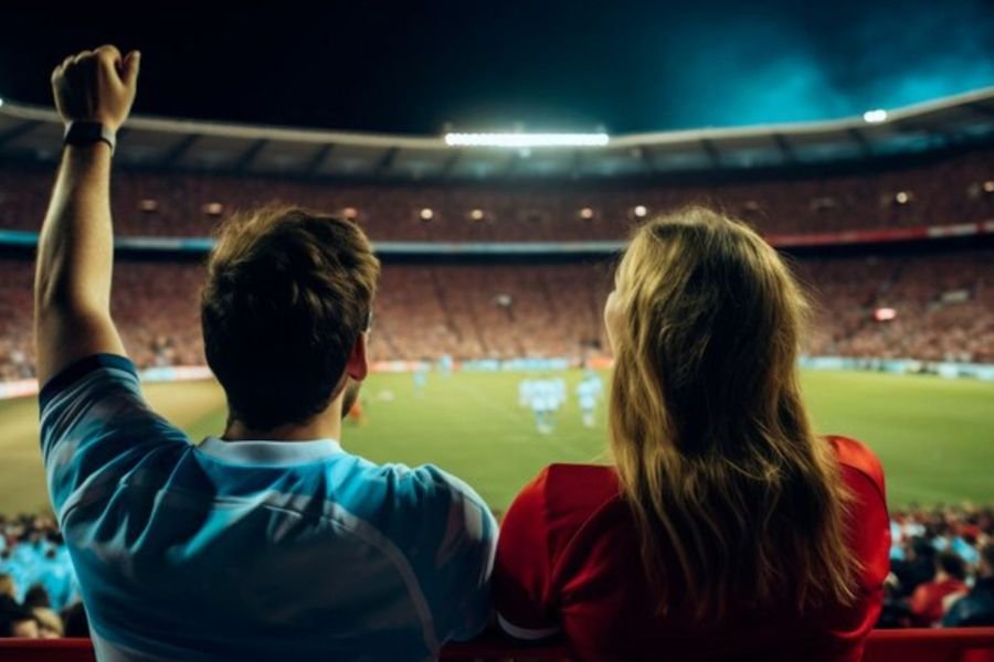 A couple cheering during sporting events